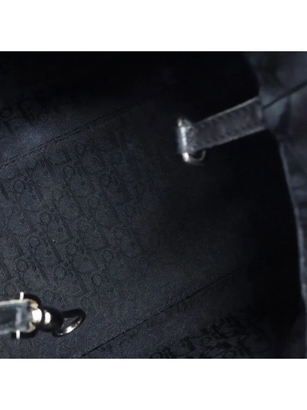 Dior Cannage Handbag Black Leather Silver